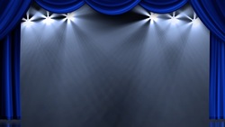 舞台をイメージした青い幕・緞帳　照明あり