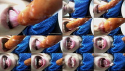 ※閲覧注意※【咀嚼フェチ】フランクフルトを食べる口元アップ動画２『唇・口・舌・歯』（正面）